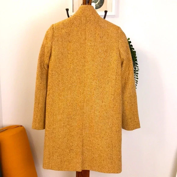 J. Crew Gold Yellow Marled Wool Herringbone Winter Topcoat Coat 00 XXS